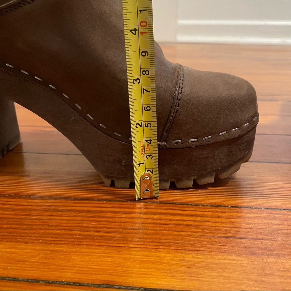 Swedish Hasbeens Zip Front Platform Clog Boot Scandi Size 41 Women Brown Nubuck - Picture 10 of 12
